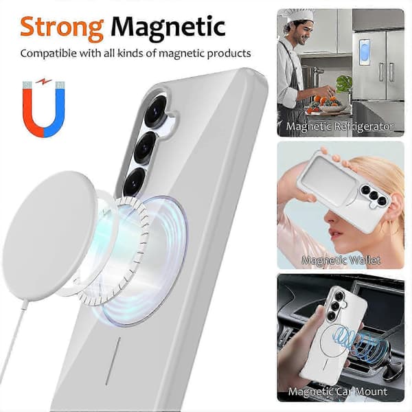 Magnetic Phone Case with MagSafe Compatibility, TPU Cover for Galaxy S25 FE, Includes Lanyard White