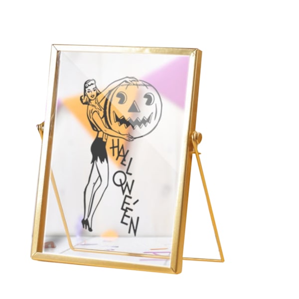 Akryl Dekorativ Bild Vattentät Halloween Tema Akryl Guld Metallram Målning Prydnad 14,5x19,5cm CBS721X05