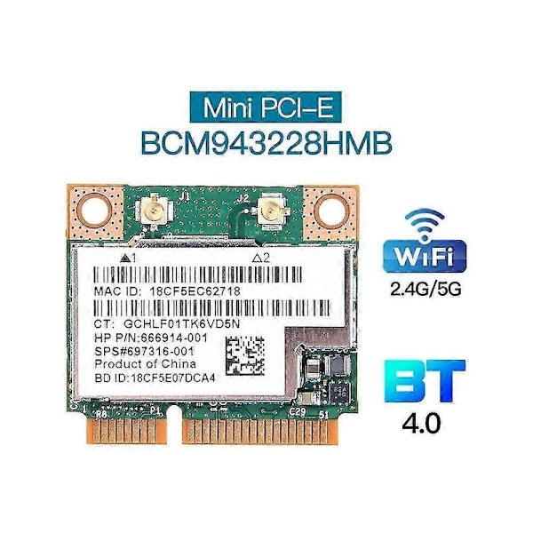 BCM943228HMB WiFi-kort Nätverkskort Dual Band 300Mbps Bluetooth4.0 802.11A/B/G Mini PCI-E Laptop WL