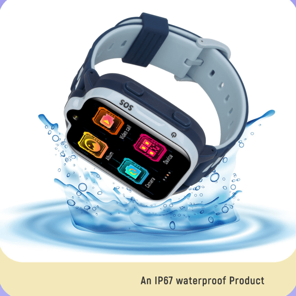 Blue 4G Kids Smartwatch - GPS-positionering, videoopkald, IP67 vandtæt, berøringsskærm Blue