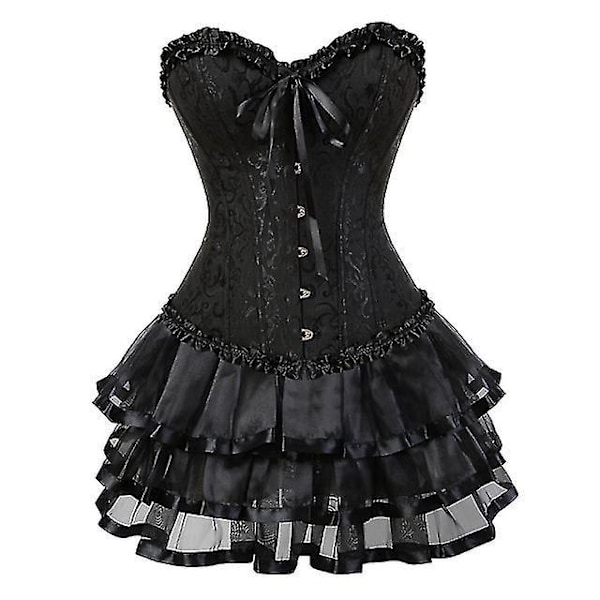 Women's Sexy Black Corset and Skirt Set - S-6XL