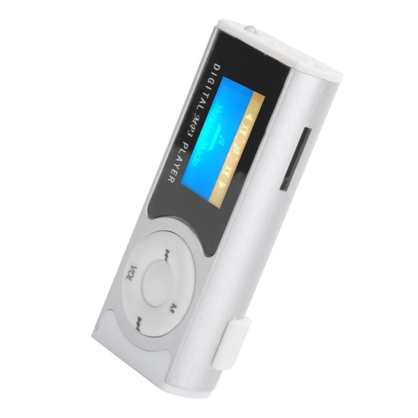 Bærbar Sports MP3-lommelygte Mini BackClip LCD-miniskærm Musikmedieafspiller (sølv)