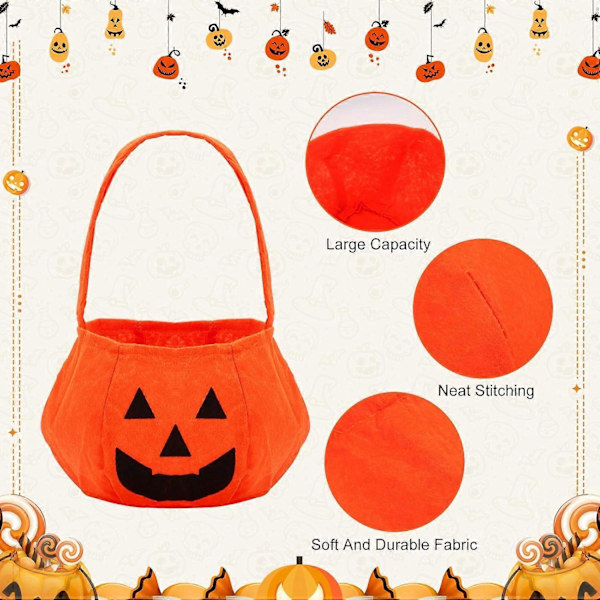 2 KPL Kurpitsa Halloween Karkkipussit, Halloween Kurpitsa Karkkikori Karkkiämpäri Karkki vai Kepponen -kierrokselle, Kassi Halloween-juhlapalveluksiin