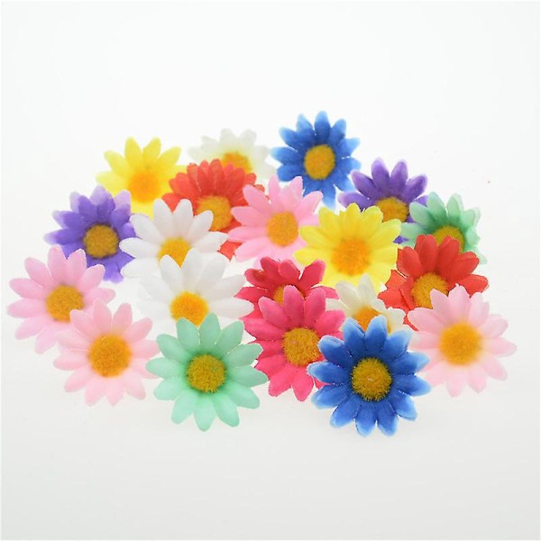Set med 44 st Blomhuvuden Mini Konstgjorda Dekorativa Tygblommor för Dekoration, 3,5 cm (4 st för varje färg)