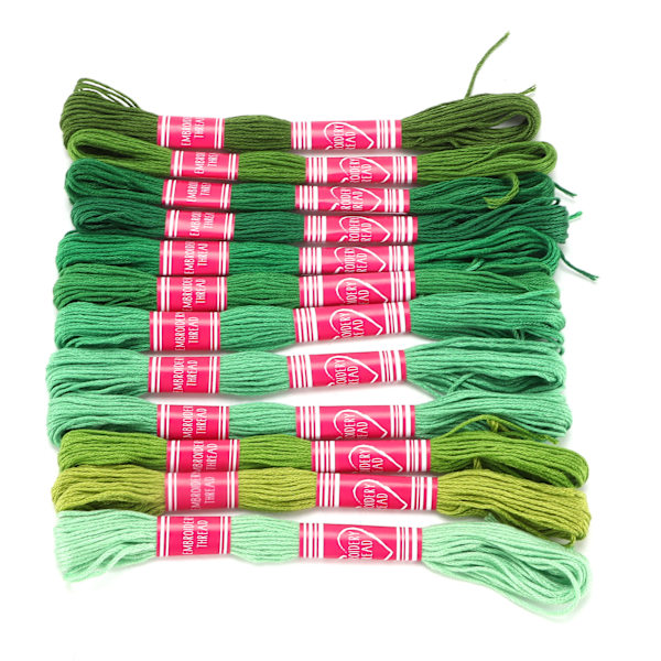 12 stk. broderigarn i gradient, lyse farver, polyestertråd til broderielskere, gruppehåndværk (grøn serie)