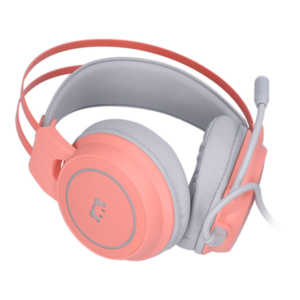 Headset för spel med huvudmontering, 50 mm högtalarenhet, stereo, 360° allround, böjbar hörlur, rosa