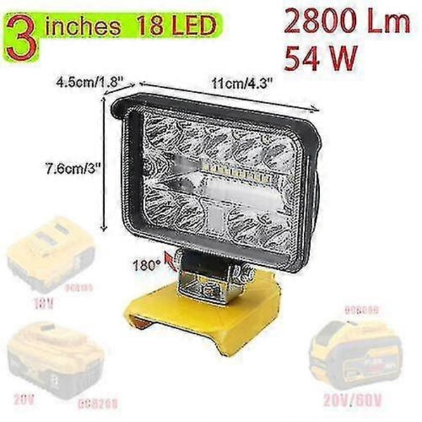 204W LED Arbetslampa 8600 Lm Ficklampa För Dewalt Xr 18V 20V Litiumbatteri 3 Tum
