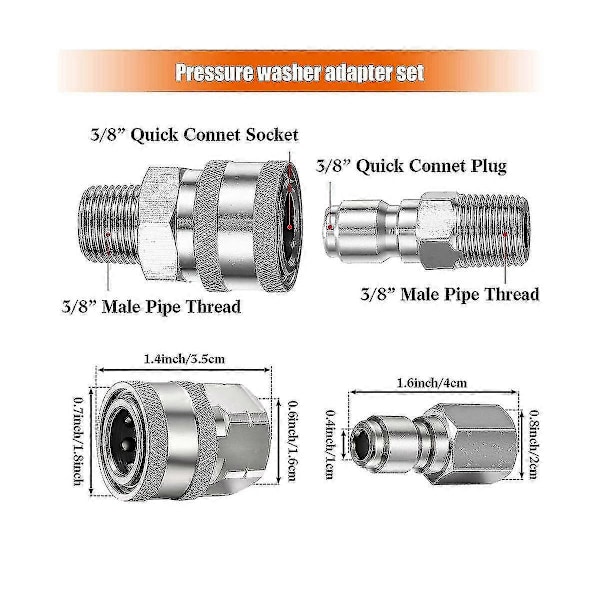 8 kpl Npt 3/8 tuuman ruostumattomasta teräksestä valmistettu uros-naaras pikaliitinsarja painepesurin adapterit (sisä- ja ulkokierre)_SZXM