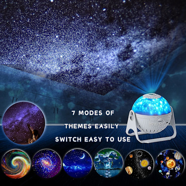 Stjerneplanetarium Projektor - 360 Roterende LED Galaxy Nattlys for Soverom Tak Romdekor - Ideell Barnegave