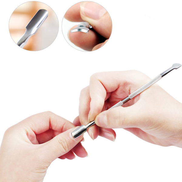 4 st nagelbandsskrapor i rostfritt stål med texturerad yta, små och kompakta, för skönhetssalonger