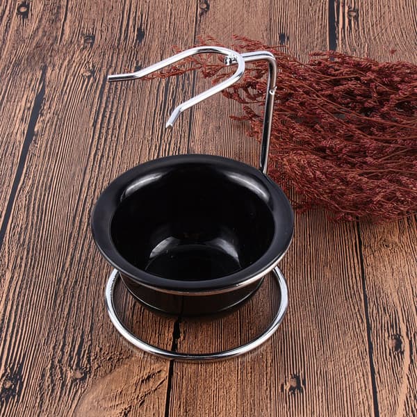 Barberkostholder i rustfrit stål, skraberholder og sort barberskål
