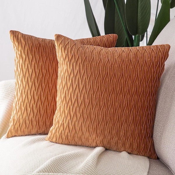Luksuriøst fløyelsdekorputetrekk i oransje - 2 stk., 45x45cm - Perfekt for sofa eller soverom
