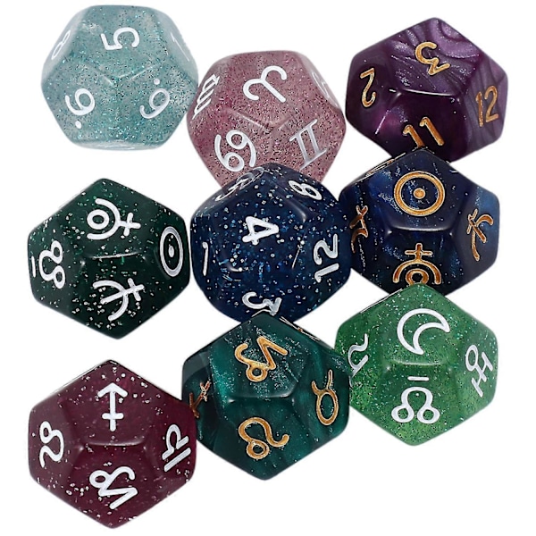 9 stk. Perle 12-sidet Astrologi Zodiak Tegn Terninger For Konstellasjon Spådom Leker Multi Sidet Terninger
