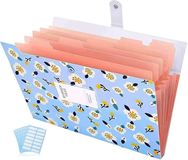 Blomstret Ekspanderende Arkivmappe med 6 Lommer Harmonika Dokumentmappe Organizer (blå)