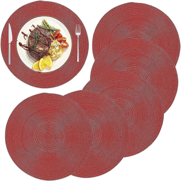 Bomuldsflettede runde dækkeservietter - sæt med 6 til varmebestandige og skridsikre spise- og festbrug
