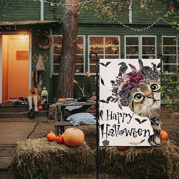 Halloween-Tervetuloa Puutarhalippu - Kaksisivuinen, 12x18 Tuumaa, Maalaistalon Piha Kausiluonteinen Loma Ulkokoriste