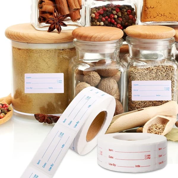 2 Rolls 1000 Pieces Removable Food Labels, 2.5 x 5 cm Date Labels for Freezer, Refrigerator Food Containers - Easy to Write On