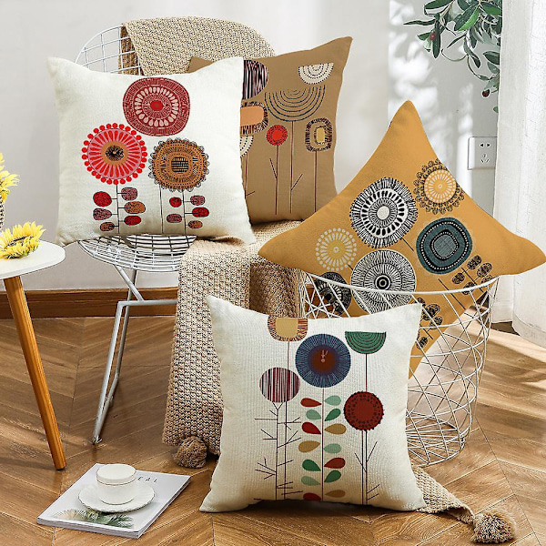 Set med 4 vackra kuddfodral 45 x 45 cm, örngott för soffa vardagsrum sovrum dekoration