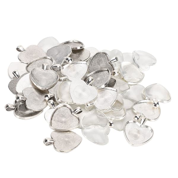 60 st Hängbrickor Hjärtformade Hänginställningar Cabochon Basinställning med Glas Cabochon