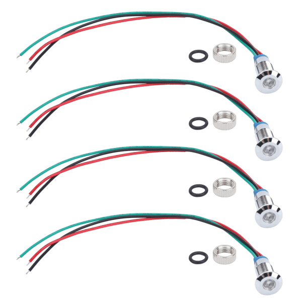 4 set LED-merkkivalosignaali, yhteinen anodi, vedenpitävä metalli, 2 väriä 8 mm 1224 V (punainen vihreä)