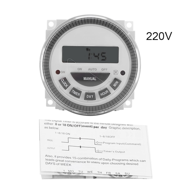 16A 7 Dage Ugentlig Programmerbar Digital Timer Tidsrelæ Switch Output (220V 16A TM-619H-2)
