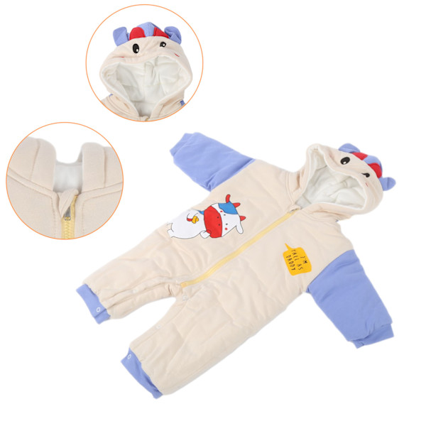 Vinterförtjockande babytecknad overall barn spädbarn baby huvtröja overall jumpsuitBeige 90cm (18‑24 månader)