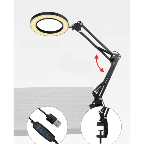 10X LED-suurennuslamppu 110mm kolmivärinen LED-valaistu suurennuslasi puristimella kirjontaa varten 4,3 tuumaa