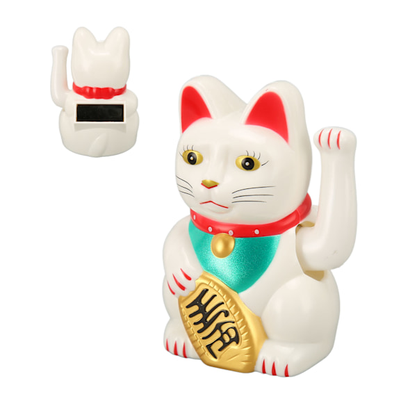 4in Solar Lucky Fortune Cat med vinkende arm Solar Powered Feng Shui Lucky Cats Lucky Beckoning Waving Wealth Cat Home Decor White MLY23056 1