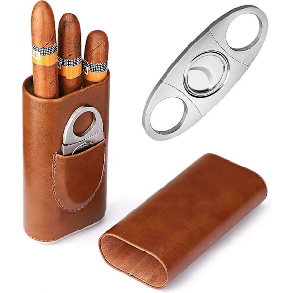 3-Sticks Portabel fukter Sigar Etui Importert Sedertre Fôret Sigar Humidor Rustfritt Stål Sigarkutter