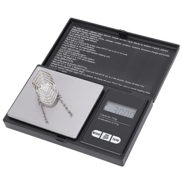 Mini bærbar høy nøyaktighet LED digital lommevekt Gull Sølv diamantsmykker (100g/0,01g)