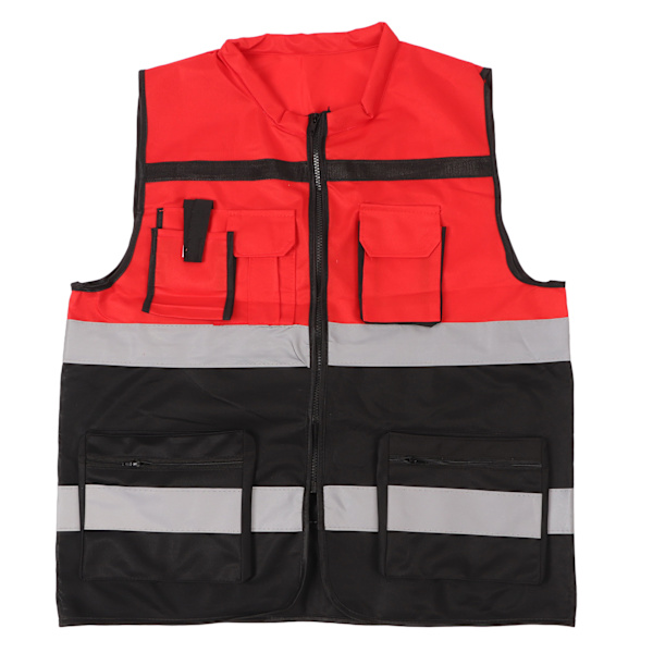 Reflekterende vest rød og sort blokerende rund hals flere lommer sikkerhedsarbejde vest til byggeri transport