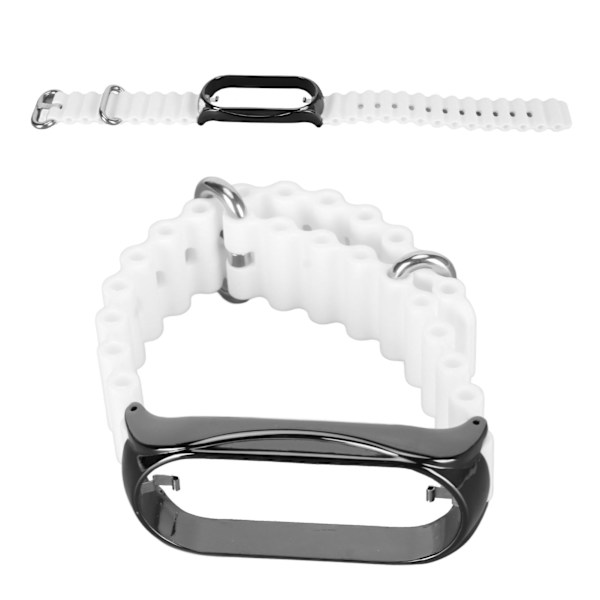 Silikone urrem med rustfrit stål beskyttende kofangerkasse Tilbehør Passer til Mi Band 7 White