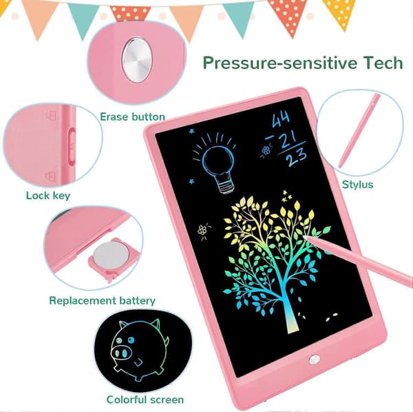 LCD Skrivetavle Doodle Board, 10 tommer (Pink)