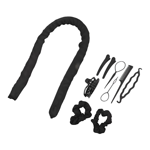 10 stk varmefri krøllestang pandebånd Clips Kam Pull Hårnål Bomuld DIY Curls Roller til Sove Sort