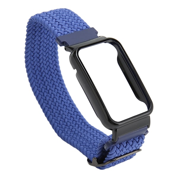 Flätad Loop Strap för Mi Band 7 Pro Justerbar Elastisk Nylon Loop Armband med Skyddsram Mörkblått Band Svart Case