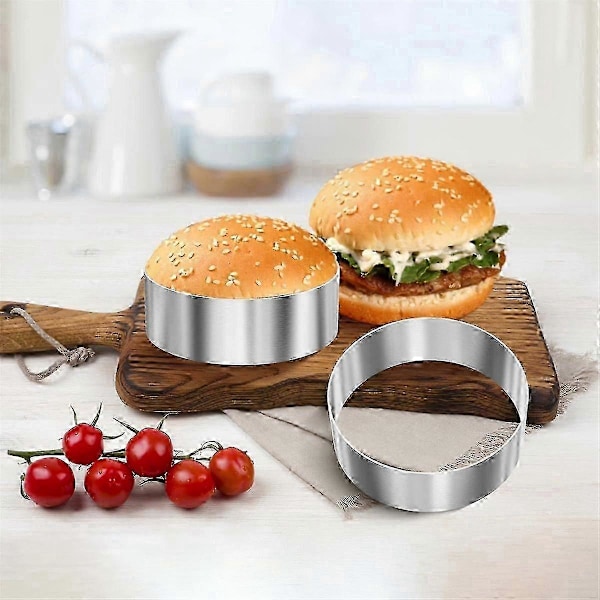 6 stk. Hamburgerbolle Ringe, Burgerform, 4 Tommer Store Ringforme til Madlavning, til Spejlæg, Crumpets, Pandekager