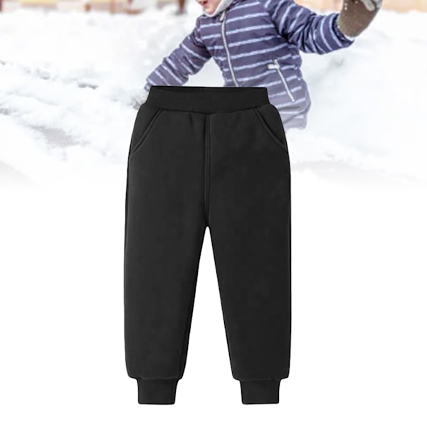 Barn Fleece Joggingbyxor Elastisk Midja Super Mjuk Bomull Casual Varma Fleecebyxor för Utomhus Vinter Svart L