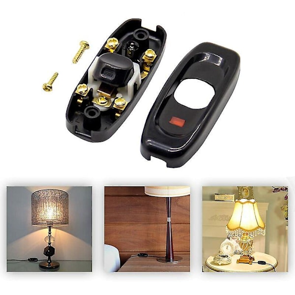 Lampknapp, rlife 2 st Svart Inline-lampknapp 250 V 10 A Mellanströmbrytare med LED-indikatorlampa In-Line-kabelförbindelse för sängbord