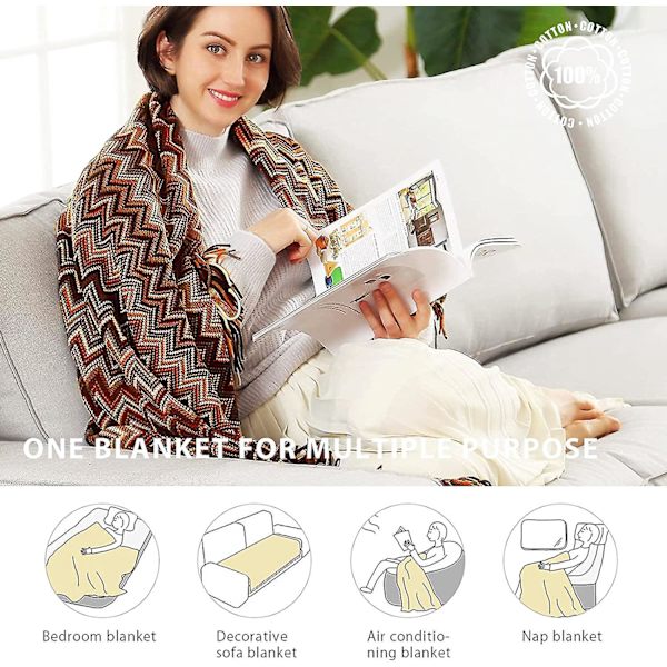 Sininen neulottu Houndstooth Bohemian Plaid Tupsupeitto 130x230cm