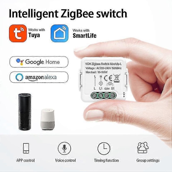 Zigbee 3.0 Tuya Himmennin Yksittäinen Virtakytkinmoduuli 1/2/3-tie Langaton Valokytkin 2CH