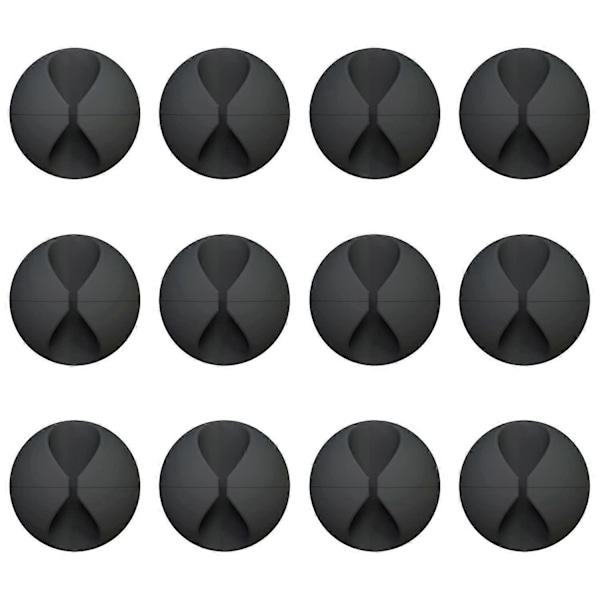 12 stk. Kabelclips, Ledningsorganisatorholder med klæbende ledningsstyring Oplader Ledningsholder Clips til Skrivebord, Hjem, Kontor, Bil, Kontorbås, Natbord - Sort