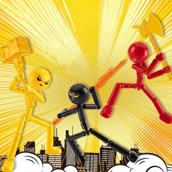 Posable Stickman Action Figure – Movable Joints & Handheld Weapons – for Desk Decoration & Stop Motion 3pcs