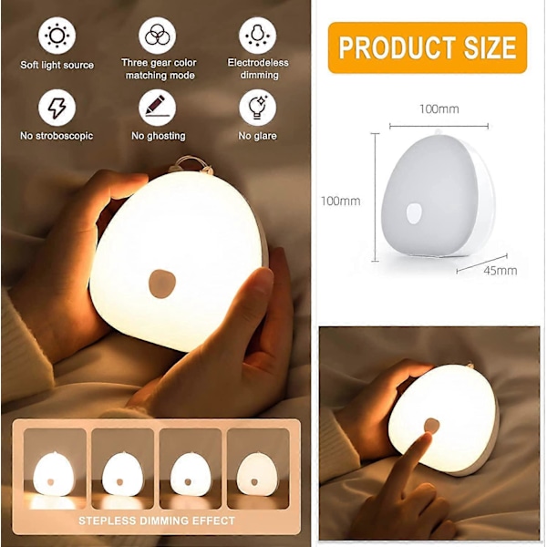 LED Natlampe til Børn 3 Farver Dæmpbar Amme Natlampe med Touch-kontakt, USB Opladning Natlampe til Børneværelse, Trapper, Stue