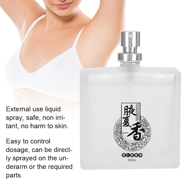 Kroppsspray for fjerning av svettelukt, antiperspirant, deodorant for underarmer, flytende spray, 60 ml