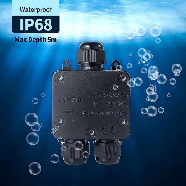 IP68 vandtæt 3-vejs forbindelsesdåse til kabler med 5-15 mm diameter, 2-pak