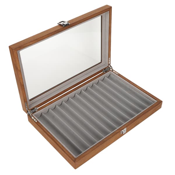 Træ Fontæne Pen Display Case Organizer Valnød Træ Opbevarings Gaveæske til 12 Penne Display
