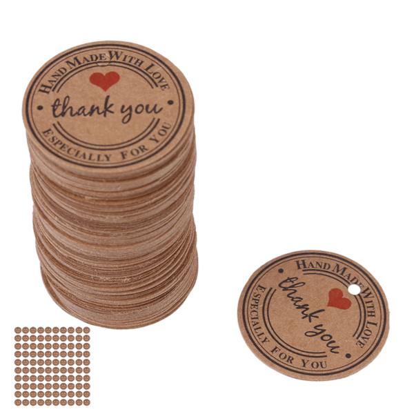 100 stk Brun Håndlaget Hang Label Bryllupsfavoritt Gave Dessertetiketter Smykker Prislapp #2