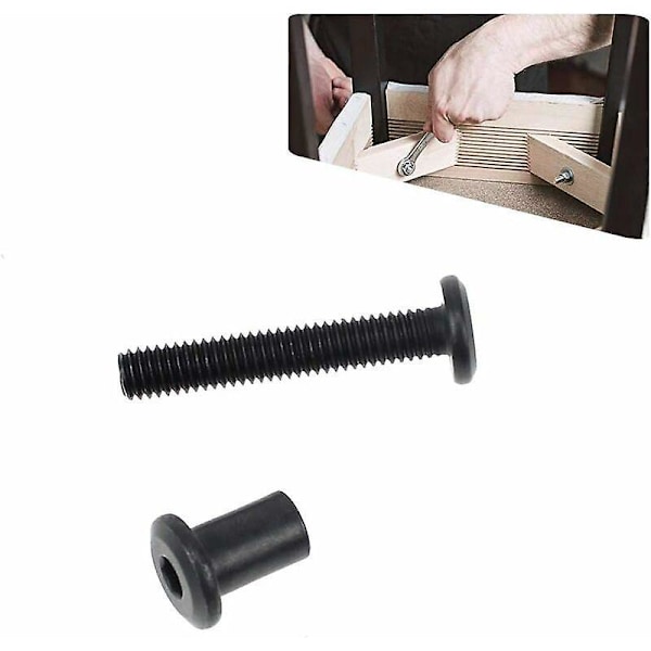Förpackning med 10 st M6 x 35mm Fästbultar med Matchande Mutterhylsa med Sexkantshål Runt Huvud i Svart Kolstål Lämplig för Läder Väska eller Bälte,-