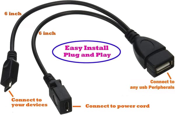 2-pakning Auvipal Micro USB OTG-adapter med strømkabel for Firestick, PlayStation Classic og mer