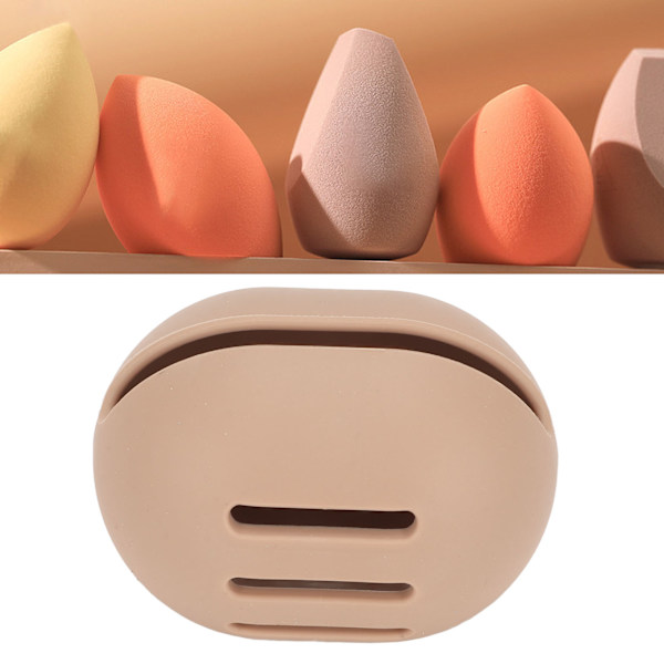 Åndbar blød silikone makeup svampeholder opbevaringsboks Khaki